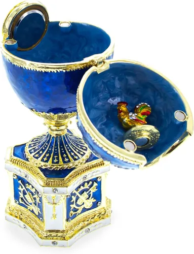 Vista 7 de 1904 Kelch Chanticleer Blue Esmalte Royal Imperial Huevo de Pascua con Reloj