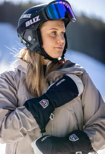 Vista 7 de Hestra Manopla de Esquí Heli Army Leather, Guante Manopla de Nieve para Esquí y Snowboard para Hombres y Mujeres