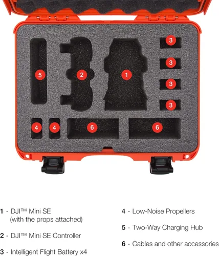 Vista 6 de NANUK 910 Estuche rígido impermeable con inserto de espuma para DJI Mini SE Fly More Kit - Naranja, (910-MAVMSE3)