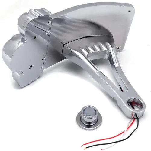 Vista 4 de Soporte de placa de matrícula de montaje lateral de curva cromada con luz trasera LED de calavera 7/8 "1" eje [P/N: USMT301A-S-CD] Cromo