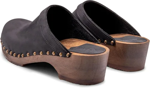Vista 5 de Sandgrens Zuecos de madera sueca hechos a mano para mujer, Mule de tacón bajo Atenas