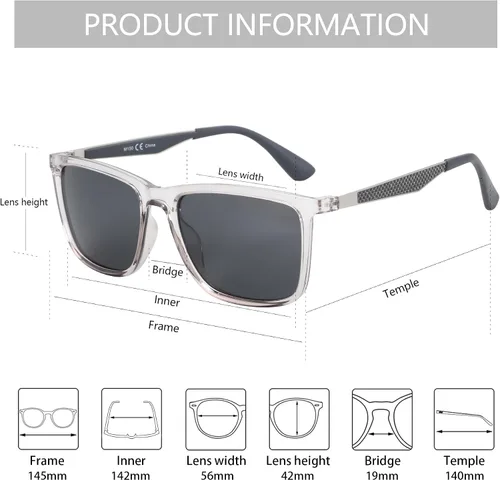 Vista 3 de ZENOTTIC Lentes de sol polarizados para hombre, cuadrados, ultraligeros, marco de fibra de carbono, protección UV400, gafas de sol clásicas