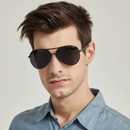 Vista 6 de BOTPOV Gafas de sol de aviador para hombres y mujeres, polarizadas, protección UV400, lente espejada, marco de metal con bisagras de resorte..