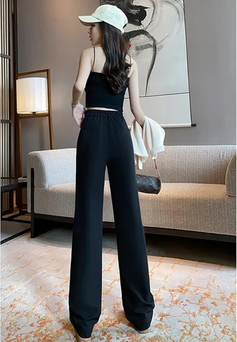 Vista 6 de LREUIP Emperament - Pantalones de traje para mujer cintura alta holgados rectos casuales ajustados pierna ancha vestido profesional