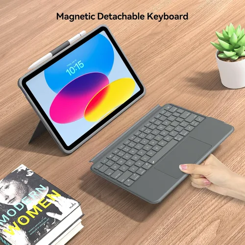 Vista 4 de Funda de teclado para iPad de décima generación: teclado mágico estilo Bluetooth recargable con trackpad incorporado, teclas retroiluminadas, diseño