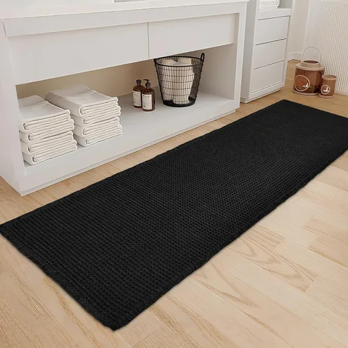 Vista 44 de ZALL - Tapete de baño de punto gofre beige, súper absorbente, antideslizante, largo, color crema, 24 x 72 pulgadas, lavable a máquina, ultra suave