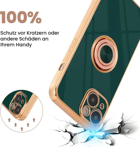 Vista 7 de ZCDAYE Funda para iPhone 14 Pro Max, iPhone 14 Pro Max con soporte de anillo magnético, borde dorado galvanizado suave TPU a prueba de golpes