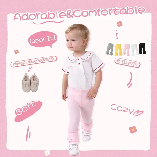 Vista 2 de Dalukit Baby Pants Leggings Baby Boy Girl Pants Toddler Boy Girl Pants Leggings Newborn Pants Ribbed Straight Bottoms 5 Packs