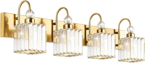 Vista 22 de Ralbay Modernas luces LED de cristal para tocador de baño, 3 luces de acero inoxidable, luces de tocador de cristal sobre el espejo, accesorios