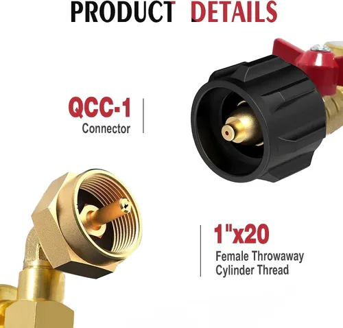 Vista 2 de TTFLEX Adaptador de repuesto de propano para tanques de 1 libra, adaptador de propano convertidor de 20 libras a 1 libra con medidor y válvula