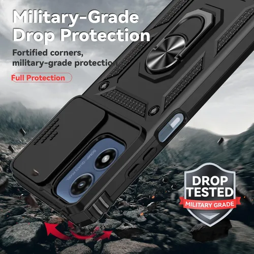 Vista 5 de Funda para Moto G 5G 2024, con protectores de pantalla y cubierta para cámara, [grado militar] Cubierta probada contra caídas de 16 pies con soporte