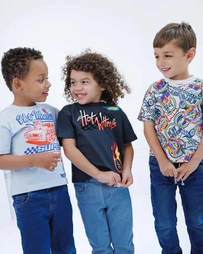 Vista 3 de Hot Wheels Paquete de 3 camisetas de manga corta para niños pequeños a niños grandes Negro / Azul pálido