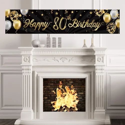 Vista 10 de Cartel de feliz cumpleaños 30 para hombres y mujeres, letrero de 30 años de edad de oro y negro con purpurina, suministros de decoración de fiesta