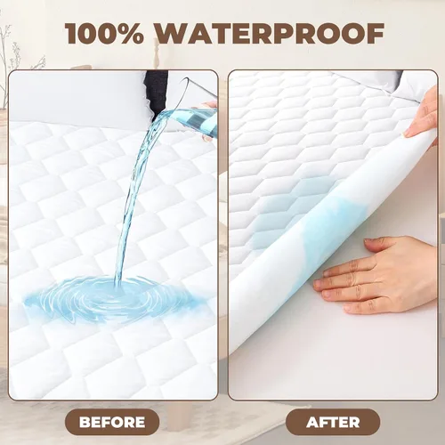 Vista 3 de Protector de colchón impermeable tamaño King, 100% poliéster, transpirable, funda de colchón silenciosa con bolsillo de 6 a 18 pulgadas