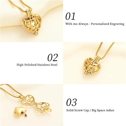 Vista 3 de Collar con medallón de cremación conmemorativa con corazón eterno con mini urna para cenizas de seres queridos