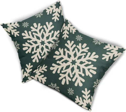 Vista 26 de Fundas de almohada decorativas de Navidad negras 40x40 cm con copos de nieve blancos de Navidad, juego de 2, temática rústica de invierno
