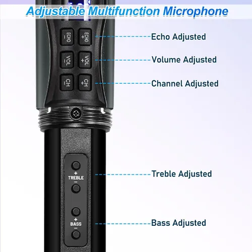 Vista 3 de Sistema de karaoke inalámbrico con receptor Bluetooth recargable, micrófono inalámbrico dinámico de mano profesional, rango UHF de 200 pies, salida