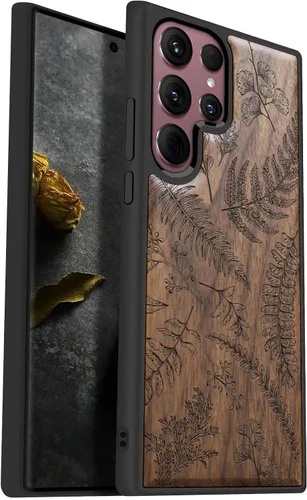 Vista 8 de Carveit Funda de madera para Galaxy S22 Ultra [madera natural y TPU suave] a prueba de golpes, diseño de madera único y elegante, compatible