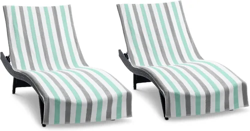 Vista 8 de Arkwright Cabo Funda para Tumbona - Paquete de 2 - Toalla de cabaña de algodón suave a rayas con soporte para bolsillo para silla de playa/piscina