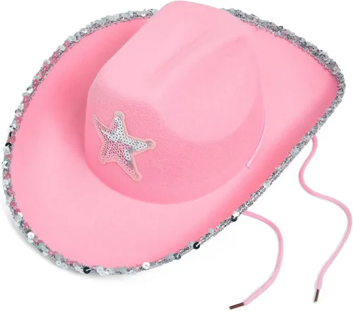 Vista 9 de Zodaca Paquete de 4 sombreros de vaquera, fieltro rosa claro, adulto, 14.5 x 11.5 x 5 pulgadas, juego de 4 sombreros de vaquero rosa para mujer