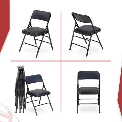 Vista 7 de EventStable TitanPRO - Silla plegable de metal azul marino, asiento acolchado de vinilo, silla plegable acolchada, sillas plegables duraderas