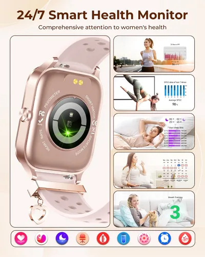 Vista 5 de Iaret Reloj inteligente para mujer, 4 bandas de 1.85 pulgadas, reloj inteligente con llamada Bluetooth, rastreador de actividad física con 100 modos