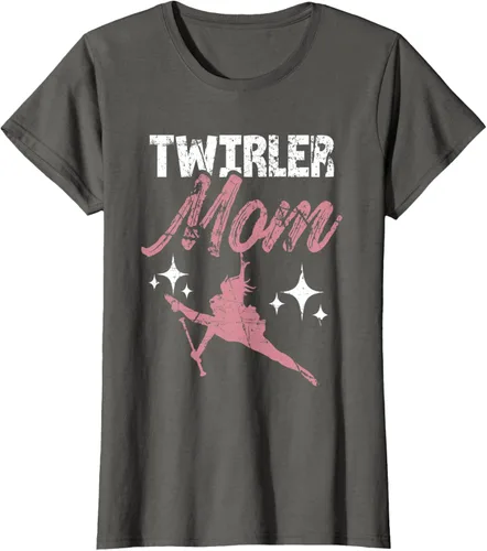Vista 6 de Twirler Mom Baton Madre Majorette Funny Gymnastic Twirling T-Shirt Negro