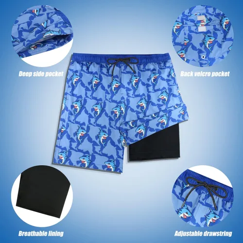 Vista 4 de LUCOWEE Traje de baño para niños con forro tipo bóxer de compresión antirozaduras, elástico UPF de secado rápido
