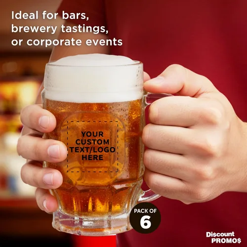 Vista 3 de Juego de 6 tazas de cerveza de vidrio con hoyuelos personalizadas, paquete a granel personalizado, utensilios de bar, ideales para festivales
