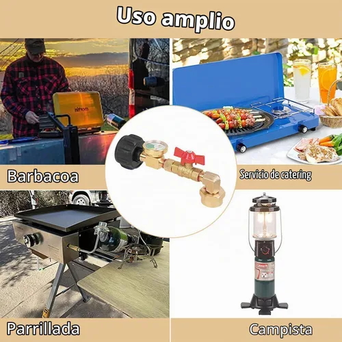 Vista 4 de Adaptador de recarga de propano con válvula y medidor, llena botellas de 1 libra desde tanque de 20 libras. Se ajusta a tanque de propano QCC1