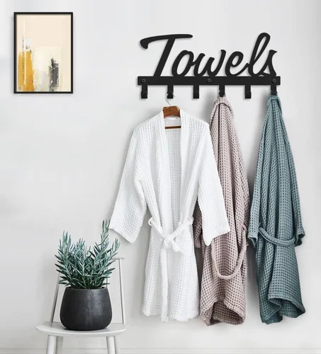 Vista 3 de Livelab Toallero, toallero para baño montado en la pared, 6 ganchos de metal negro para ahorrar espacio en el baño, impermeable, a prueba de óxido