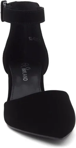 Vista 2 de Shoe Land SL-Kyana - Tacones de punta cerrada para mujer, tacones gruesos de bloque bajo, tacones puntiagudos negros y rojos para mujer, con correa