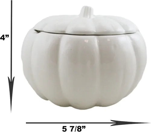 Vista 4 de Ebros Gift Cuenco blanco de cerámica de la calabaza de la cosecha del gres con la tapa 6" diámetro (1)