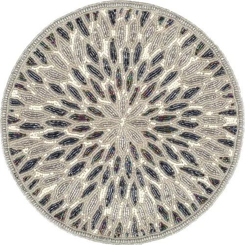 Vista 13 de Cargador de cuentas redondas de 13 pulgadas gris antiguo y borde circular - Manteles individuales navideños y festivos Gris envejecido