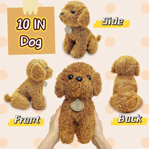 Vista 7 de Peluche de perro de peluche marrón, 10 pulgadas, lindos peluches de cachorro para niñas y niños, muñeca de peluche suave, juguetes de peluche