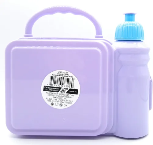 Vista 2 de Disney Frozen 2 - Lonchera combinada con botellas de agua, 5.8 x 2.9 x 5.3 pulgadas, color morado, multicolor