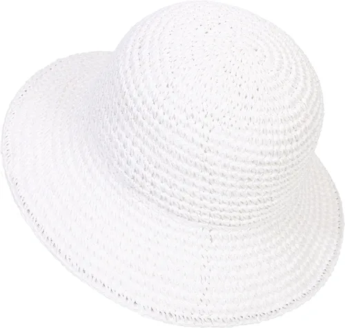 Vista 12 de Sombrero de sol para mujer, hecho a mano, cubo de paja de ganchillo para verano, plegable, gorra de viaje Beige