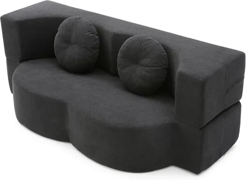Vista 6 de 2-in-1 Folding Sofa Bed with Pillow, Twin Sleeper Sofa, Floor& Futon Loveseat Couch, Foam Folding Mattress Sleeper for Living Room, Guest Use Black