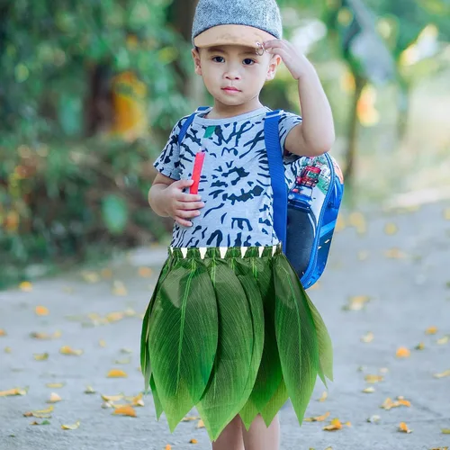 Vista 4 de LUOZZY Falda de hoja hawaiana Hula de hoja tropical, falda hula de hierba verde, falda de hula hawaiana disfraz hawaiano Halloween Luau suministros