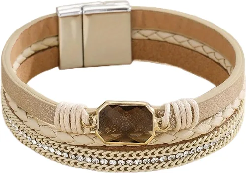 Vista 46 de Fesciory - Pulsera de leopardo para mujer, estilo bohemio de cuero multicapa con perlas de cristal