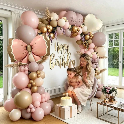 Vista 2 de Dusty Pink Beige Balloon Arch Kit Double Stuffed Blush Cream Gold Latex Balloons Pink Brown Neutral Tan Balloon Garland Perfect for Boho Baby Shower