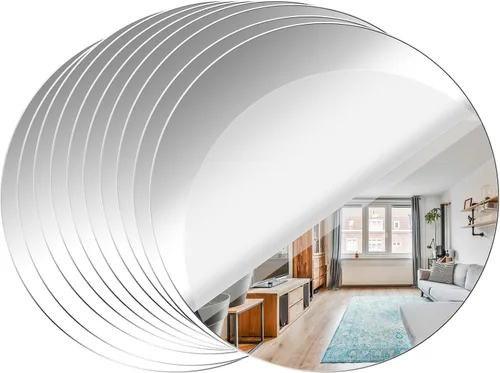 Vista 10 de Fantasyon Espejos redondos de acrílico, autoadhesivos, sin vidrio, espejo circular para pared, calcomanías para mesa de boda, centro de mesa