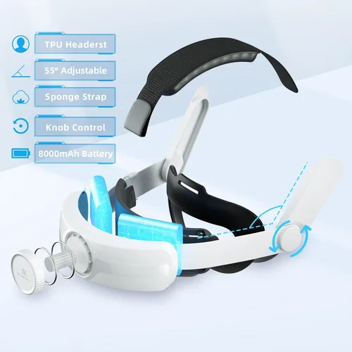 Vista 7 de BINBOK VR Correa para la cabeza con batería para Oculus Quest 2 correa de élite ajustable de 8000 mAh compatible con Oculus Quest 2 accesorios