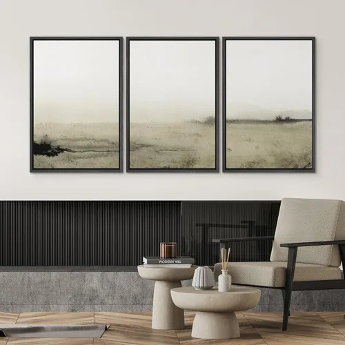 Vista 588 de SIGNWIN Lienzo enmarcado para pared, juego de arte pastel con cadena montañosa, bosque, niebla, naturaleza silvestre, ilustraciones modernas, arte