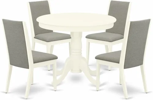Vista 17 de East West Furniture ANLA3-ABK-47 - Juego de muebles de comedor de 3 piezas que contiene una mesa de cocina redonda con pedestal y 2 sillas