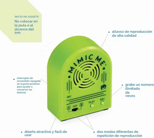 Vista 2 de Prevue Hendryx 62900 Mimic Me - Unidad de grabación de voz para pájaros, color verde, pequeña