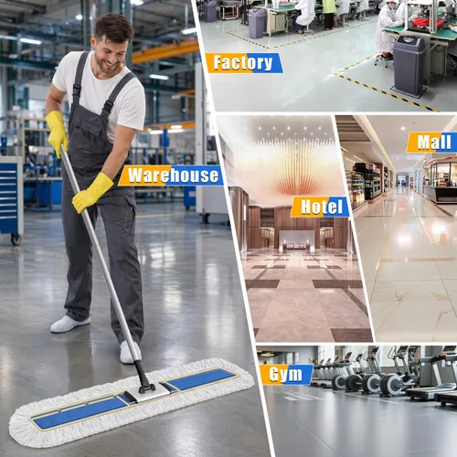 Vista 6 de Trapeador de polvo comercial de 41 pulgadas: escoba de empuje grande, industrial, resistente, trapeador seco de madera dura con 2 almohadillas
