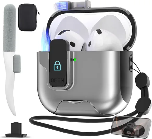 Vista 14 de Maxjoy Funda protectora para AirPods Pro 3 con kit de limpieza, funda rígida militar con bloqueo que absorbe los golpes, azul oscuro