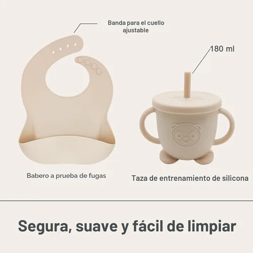 Vista 4 de Juego de Alimentación de Silicona para Bebés Suministros de Destete Dirigido por el Bebé Incluye Tazones con Ventosa y Platos Divididos, Babero