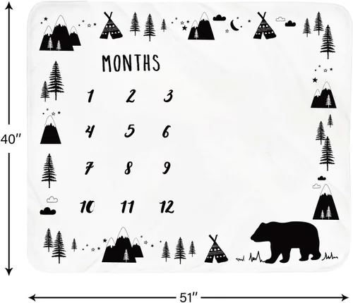 Vista 4 de Tebaby Manta mensual de hitos para bebé, manta de oso para recién nacido, unisex, neutro, regalo personalizado para ducha, decoración de habitación